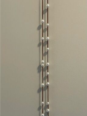 Pearl Bead Long Necklace on Brown Cord